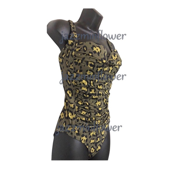 Betsey Johnson fancy spotted leopard print sweetheart neckline 1-piece swimsuit - Picture 3 of 7